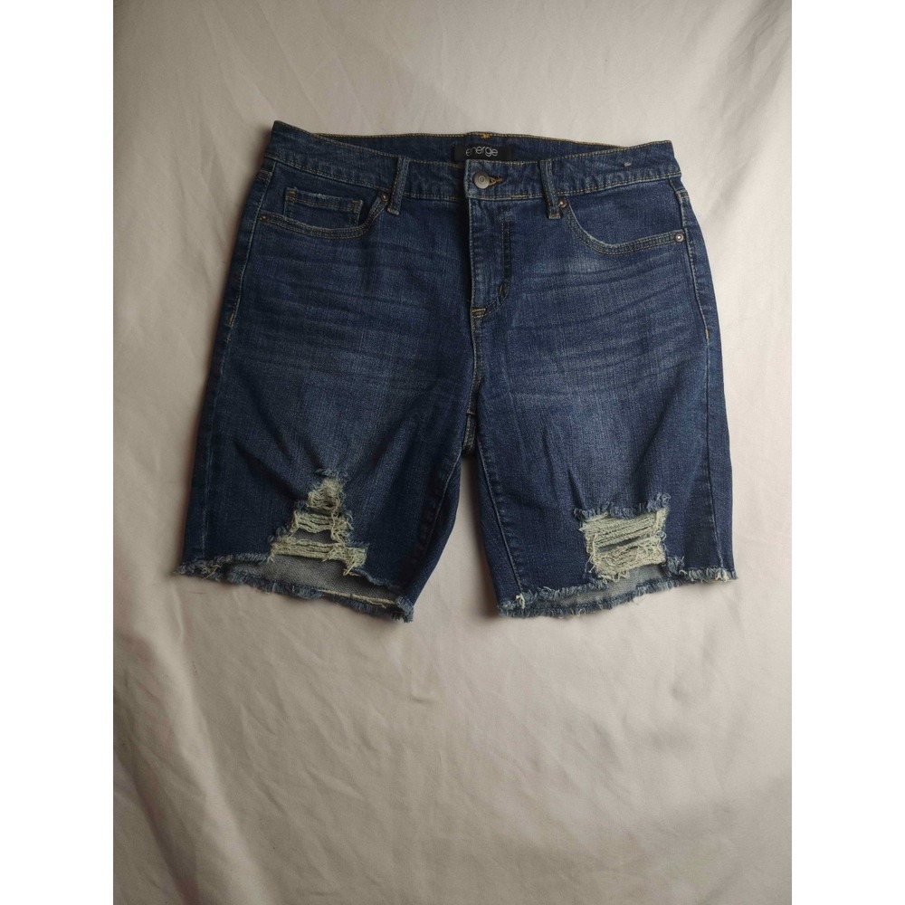 Energie Cut Off Shorts Womens 9 Blue Distressed Denim Raw Hem Summer Festival